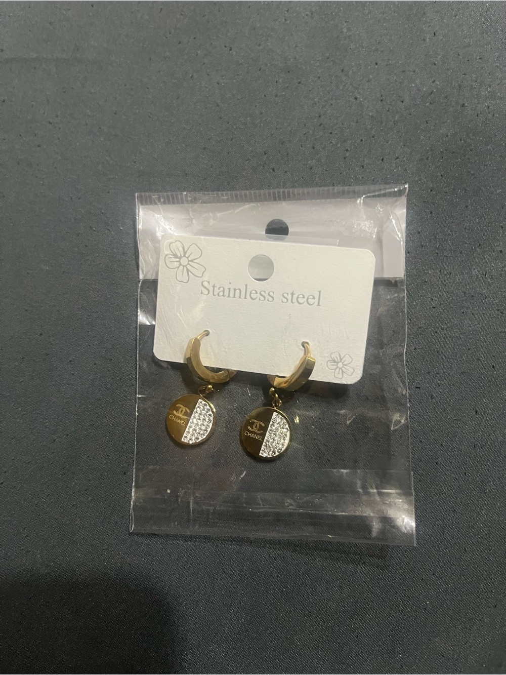Gold-Tone Hoop Earrings with Sparkle Disc Charms